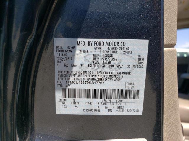 1FMCU49379KA17767 - 2009 FORD ESCAPE HYBRID GRAY photo 12