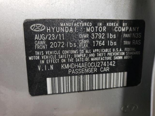 KMHDH4AE0CU274142 - 2012 HYUNDAI ELANTRA GLS SILVER photo 13