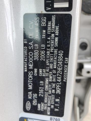 3KPFL4A72HE049840 - 2017 KIA FORTE LX SILVER photo 12