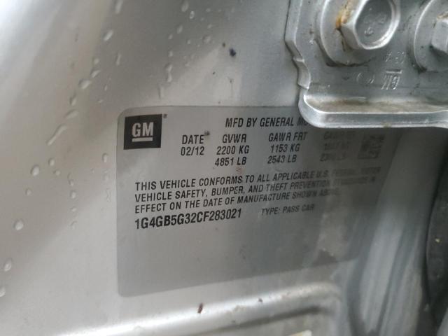 1G4GB5G32CF283021 - 2012 BUICK LACROSSE CONVENIENCE SILVER photo 12