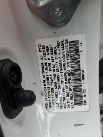 19XFC1F76ME004031 - 2021 HONDA CIVIC EXL WHITE photo 13