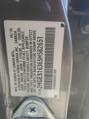 2HGES16365H582651 - 2005 HONDA CIVIC DX VP GRAY photo 13