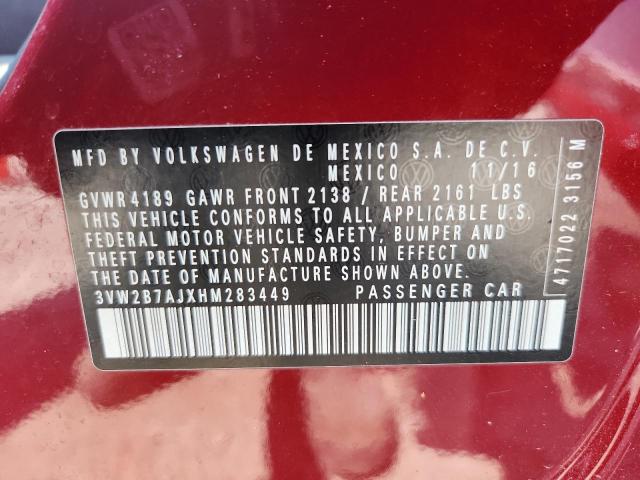 3VW2B7AJXHM283449 - 2017 VOLKSWAGEN JETTA S MAROON photo 12