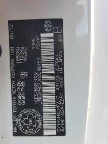 JTKJF5C77D3044616 - 2013 TOYOTA SCION TC 白色 照片 12