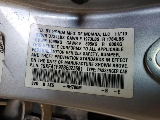 19XFA1F92BE023681 - 2011 HONDA CIVIC EXL ვერცხლისფერი ფოტო 13