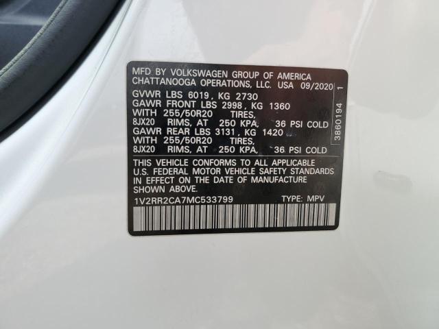 1V2RR2CA7MC533799 - 2021 VOLKSWAGEN ATLAS SE Biały zdjęcie 12