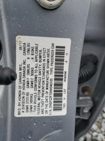 2HGFC2F72HH540105 - 2017 HONDA CIVIC EX SILVER photo 12