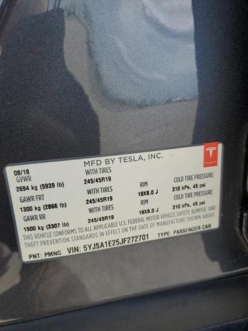 5YJSA1E25JF272701 - 2018 TESLA MODEL S Boz foto 13