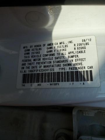 1HGCP3F82CA041320 - 2012 HONDA ACCORD EXL WHITE photo 12