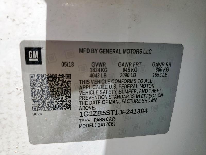 1G1ZB5ST1JF241384 - 2018 CHEVROLET MALIBU LS Blanc photo 12