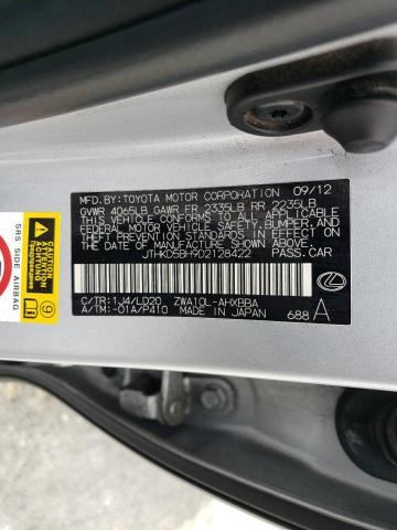 JTHKD5BH9D2128422 - 2013 LEXUS CT 200 SILVER photo 12