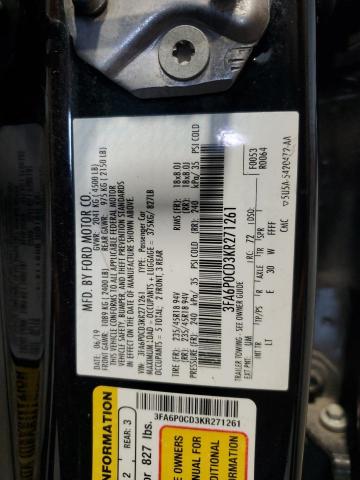 3FA6P0CD3KR271261 - 2019 FORD FUSION SEL BLACK photo 12