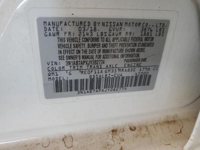 3N1AB7APXJY282774 - 2018 NISSAN SENTRA S 白色 照片 12