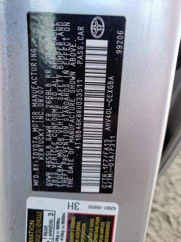 4T1BB46K88U033511 - 2008 TOYOTA CAMRY HYBRID SILVER photo 10