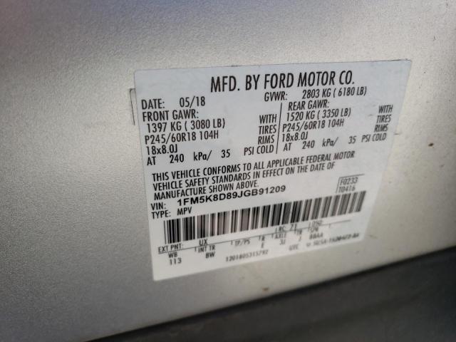 1FM5K8D89JGB91209 - 2018 FORD EXPLORER XLT 银色 照片 13