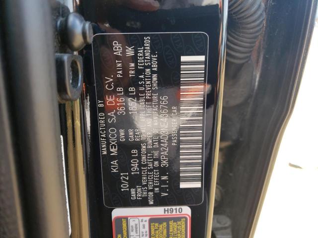 3KPA24AD3NE436766 - 2022 KIA RIO LX BLACK photo 12