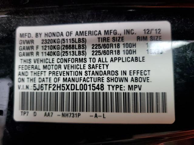 5J6TF2H5XDL001548 - 2013 HONDA CROSSTOUR EXL შავი ფოტო 12