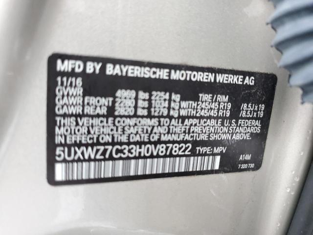 5UXWZ7C33H0V87822 - 2017 BMW X3 SDRIVE28I SILVER photo 10