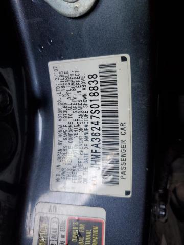 JHMFA36247S018838 - 2007 HONDA CIVIC HYBRID 灰色 照片 12