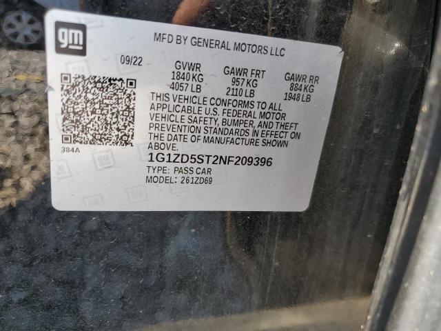 1G1ZD5ST2NF209396 - 2022 CHEVROLET MALIBU LT 黑色 照片 13