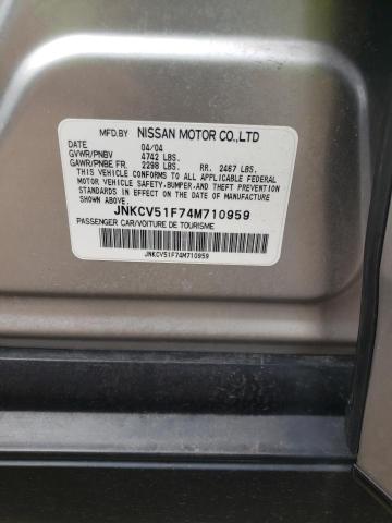 JNKCV51F74M710959 - 2004 INFINITI G35 SILVER photo 12