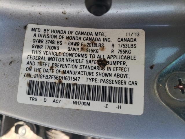 2HGFB2F56DH601547 - 2013 HONDA CIVIC LX فضي صورة 12