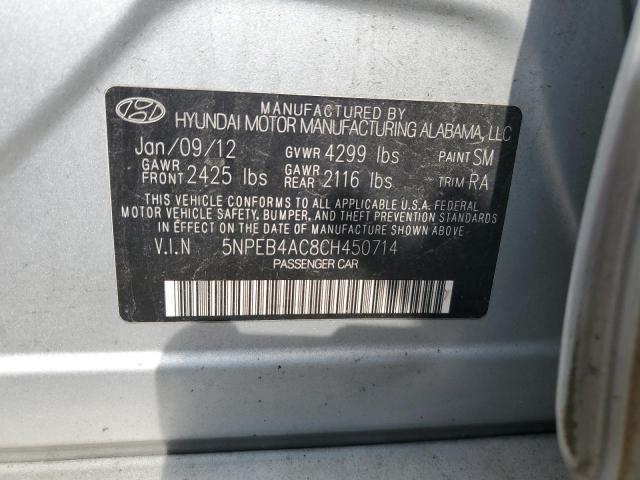 5NPEB4AC8CH450714 - 2012 HYUNDAI SONATA GLS SILVER photo 12