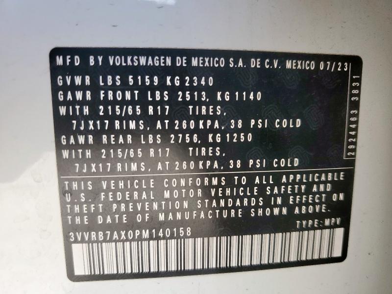 3VVRB7AX0PM140158 - 2023 VOLKSWAGEN TIGUAN S Білий фото 13