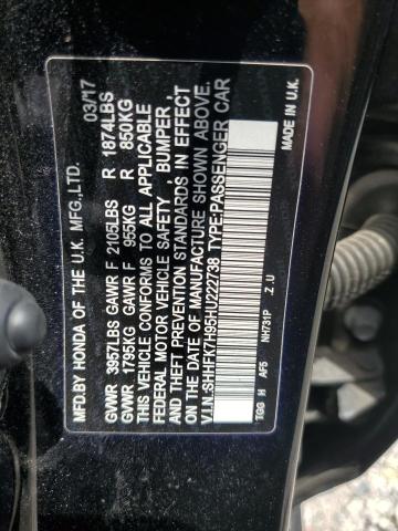 SHHFK7H95HU222738 - 2017 HONDA CIVIC SPORT TOURING BLACK photo 12