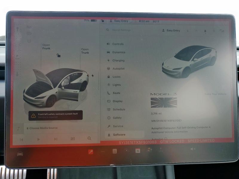 5YJ3E1ETXSF931083 - 2025 TESLA MODEL 3 白色 照片 9