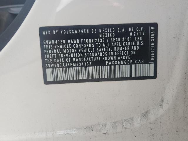 3VW2B7AJ6HM334333 - 2017 VOLKSWAGEN JETTA S WHITE photo 12