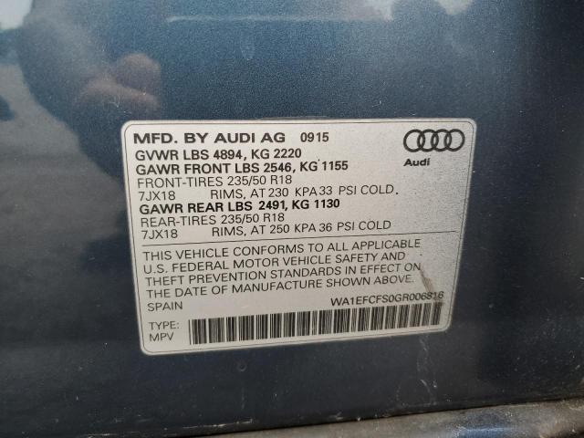 WA1EFCFS0GR006816 - 2016 AUDI Q3 PREMIUM PLUS BLUE photo 13