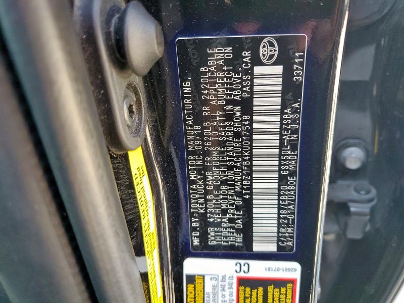 4T1BZ1FB4KU017548 - 2019 TOYOTA AVALON XLE Qara foto 12