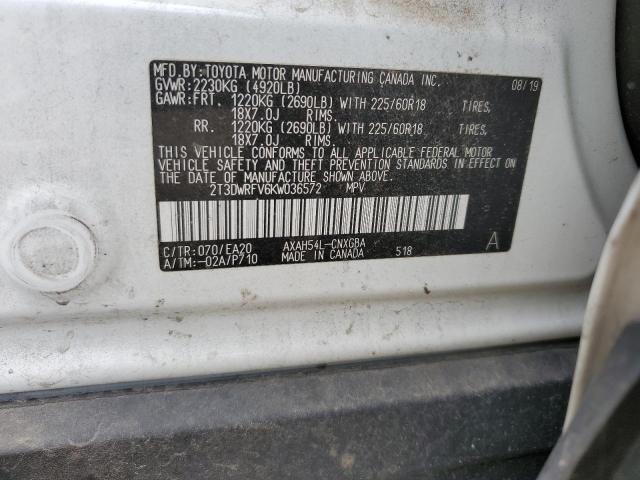 2T3DWRFV6KW036572 - 2019 TOYOTA RAV4 LIMITED Blanco foto 12