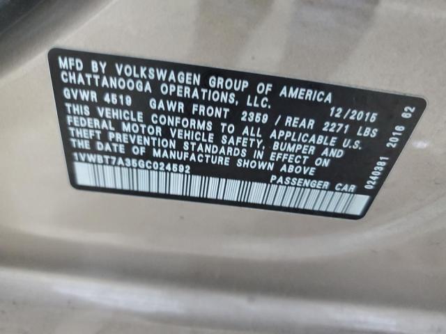 1VWBT7A35GC024592 - 2016 VOLKSWAGEN PASSAT SE GOLD photo 12