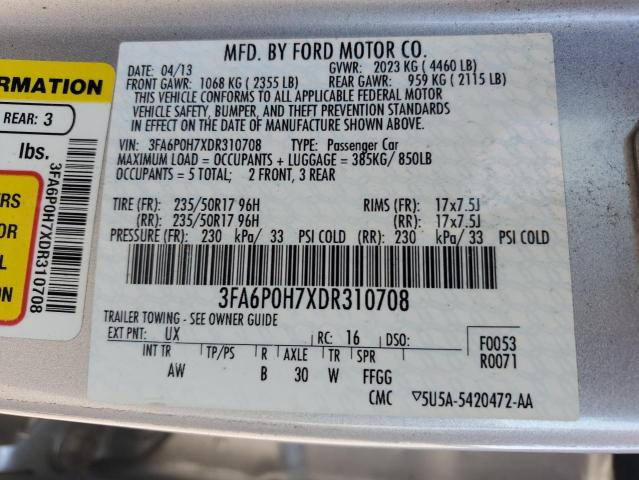 3FA6P0H7XDR310708 - 2013 FORD FUSION SE SILVER photo 12