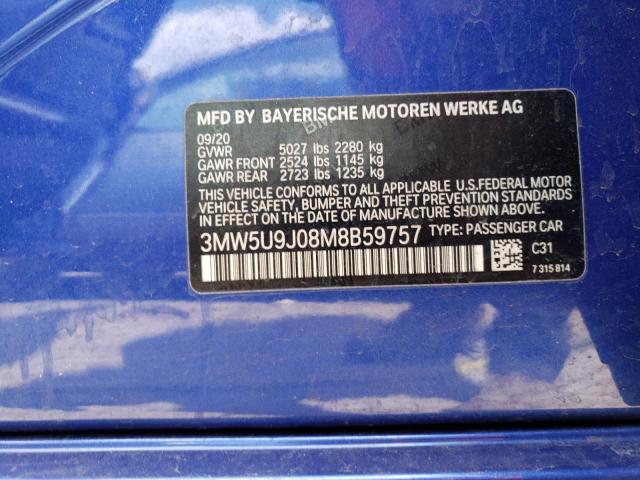 3MW5U9J08M8B59757 - 2021 BMW M340XI BLUE photo 12