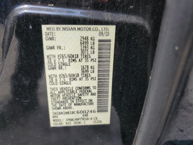 5N1BR1NB1BC600246 - 2011 NISSAN PATHFINDER LE BLACK photo 13