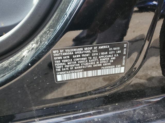 1VWBH7A37DC092681 - 2013 VOLKSWAGEN PASSAT SE 黑色 照片 12