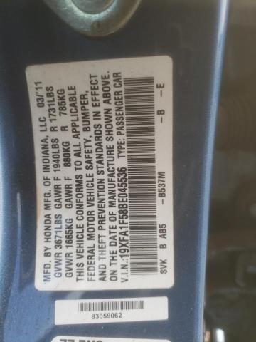 19XFA1F58BE045536 - 2011 HONDA CIVIC LX BLUE photo 12
