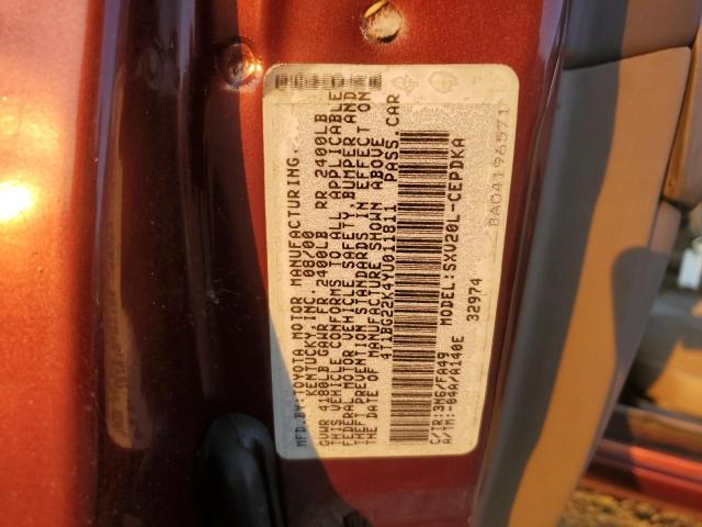 4T1BG22K4YU011811 - 2000 TOYOTA CAMRY CE Bordo foto 12