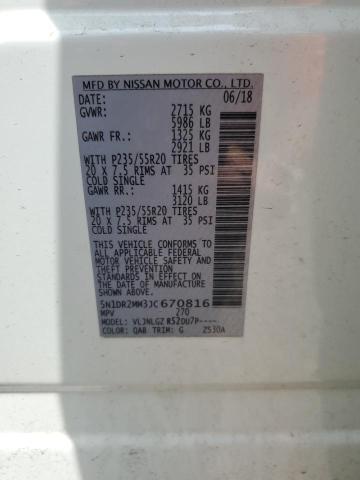 5N1DR2MM3JC670816 - 2018 NISSAN PATHFINDER S أبيض صورة 13