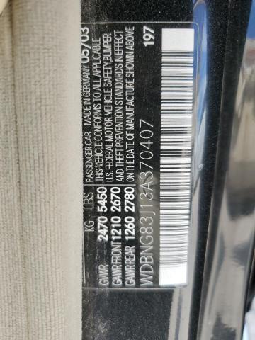 WDBNG83J13A370407 - 2003 MERCEDES-BENZ S 430 4MATIC BLACK photo 12