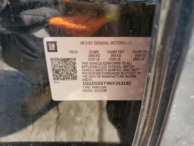 1G1ZG5STXKF213182 - 2019 CHEVROLET MALIBU RS Қара фото 12