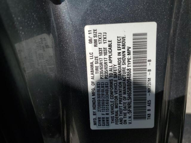 5FNRL5H65BB094868 - 2011 HONDA ODYSSEY EXL GRAY photo 13
