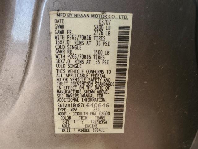 5N1AR18U87C640646 - 2007 NISSAN PATHFINDER LE 米色 照片 13