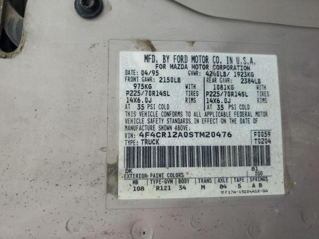 4F4CR12A0STM20476 - 1995 MAZDA B2300 GOLD photo 12