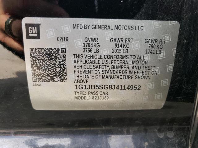 1G1JB5SG8J4114952 - 2018 CHEVROLET SONIC LS 黑色 照片 12