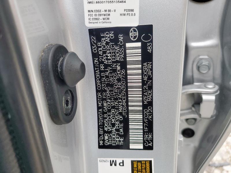 JTDS4MCE5N3507736 - 2022 TOYOTA COROLLA SE SILVER photo 13