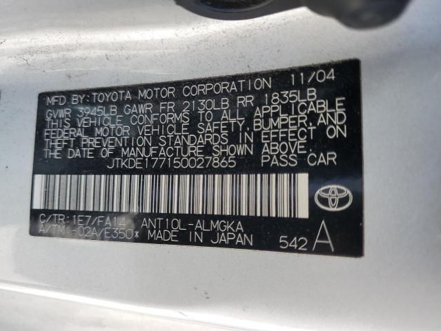 JTKDE177150027865 - 2005 TOYOTA SCION TC SILVER photo 13